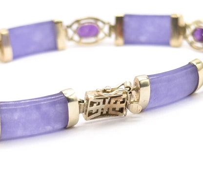 Vintage Chinese Amethyst & Lavender Jadeite Bracelet in 14K Yellow Gold