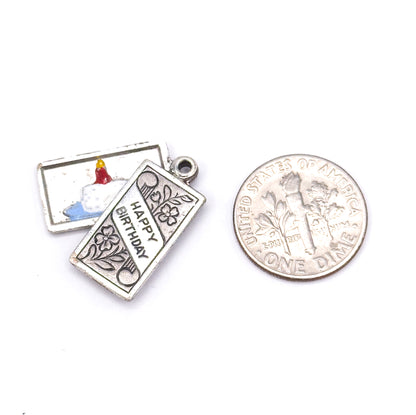 Mid-Century Enamel Birthday Card Charm in Sterling Silver