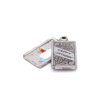 Mid-Century Enamel Birthday Card Charm in Sterling Silver