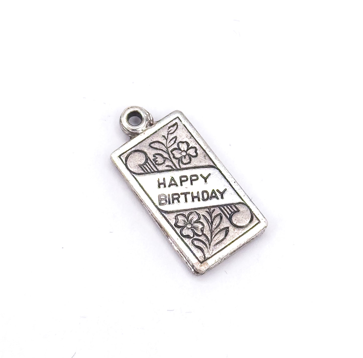 Mid-Century Enamel Birthday Card Charm in Sterling Silver