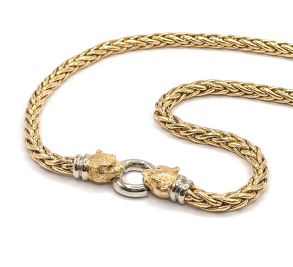 Contemporary Two-Tone Panther Head Necklace in 14K Gold