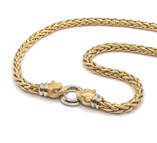 Contemporary Two-Tone Panther Head Necklace in 14K Gold