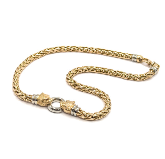 Contemporary Two-Tone Panther Head Necklace in 14K Gold