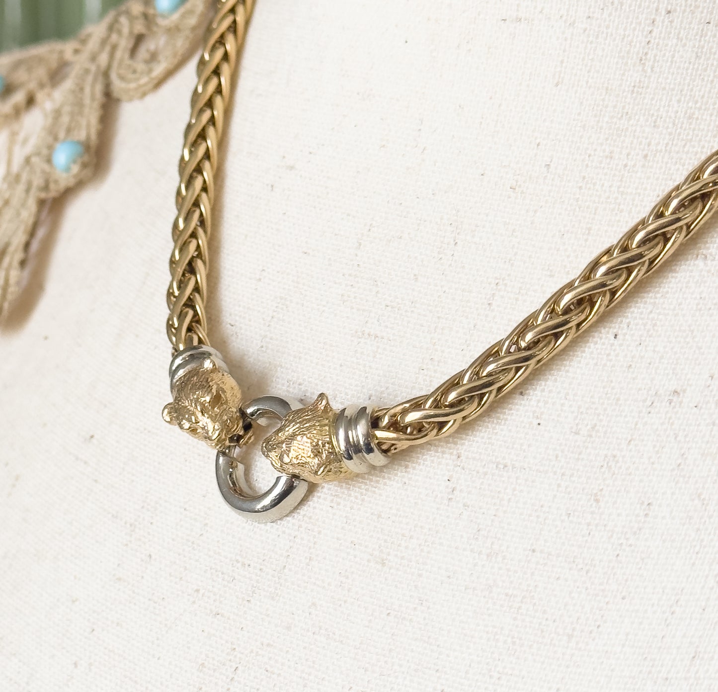 Contemporary Two-Tone Panther Head Necklace in 14K Gold