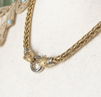 Contemporary Two-Tone Panther Head Necklace in 14K Gold