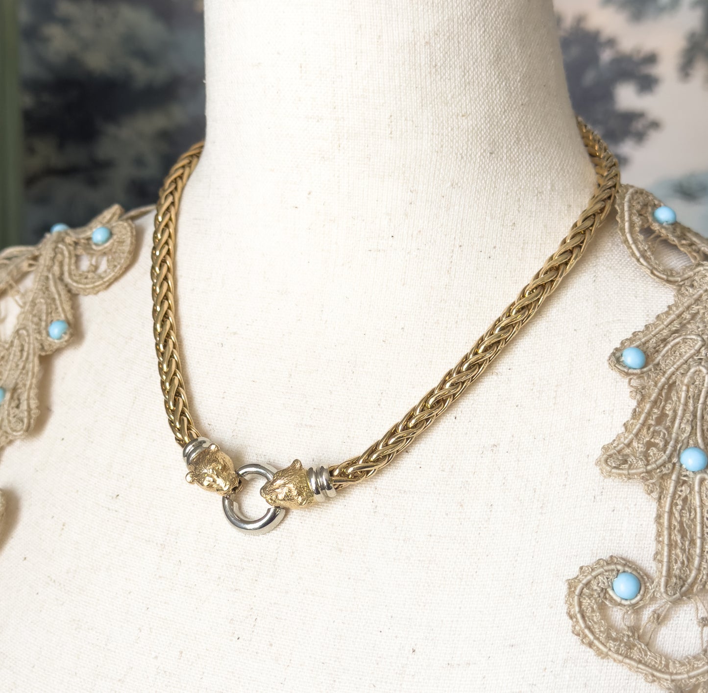 Contemporary Two-Tone Panther Head Necklace in 14K Gold