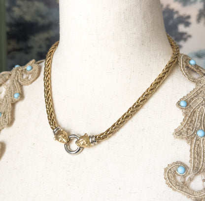 Contemporary Two-Tone Panther Head Necklace in 14K Gold
