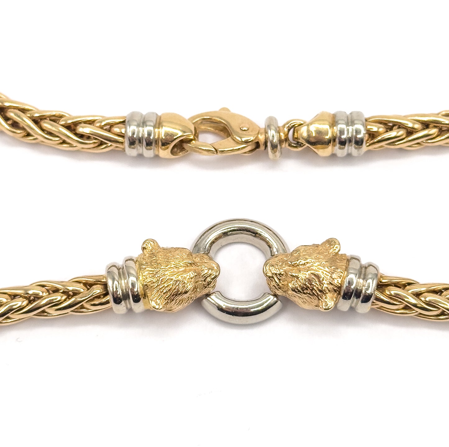 Contemporary Two-Tone Panther Head Necklace in 14K Gold