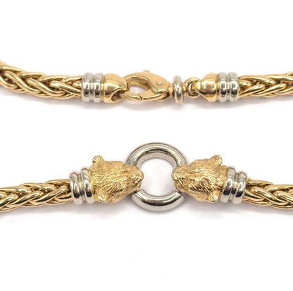 Contemporary Two-Tone Panther Head Necklace in 14K Gold