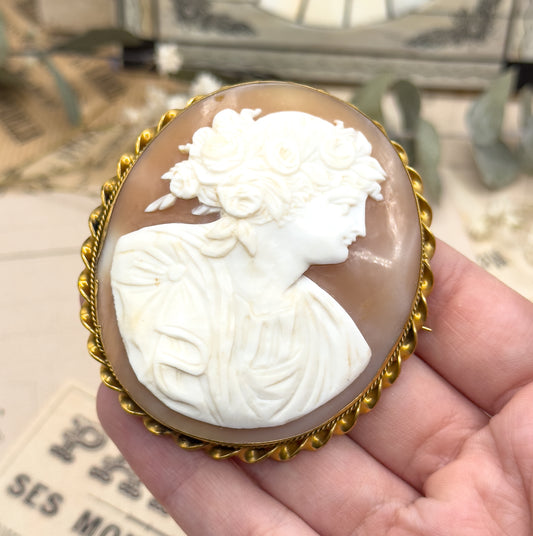 LARGE Antique Cameo Brooch Pendant