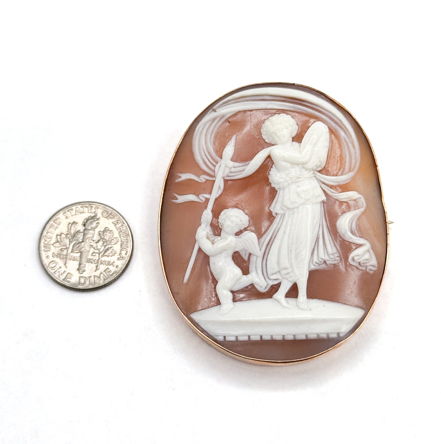 Antique Cupid & Psyche Brooch in 10K Gold