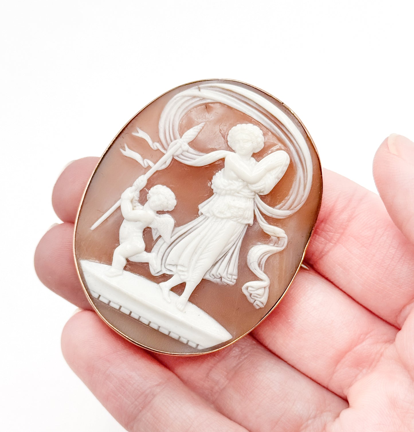 Antique Cupid & Psyche Brooch in 10K Gold