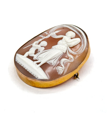 Antique Cupid & Psyche Brooch in 10K Gold