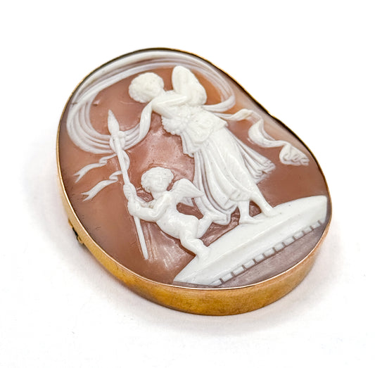 Antique Cupid & Psyche Brooch in 10K Gold
