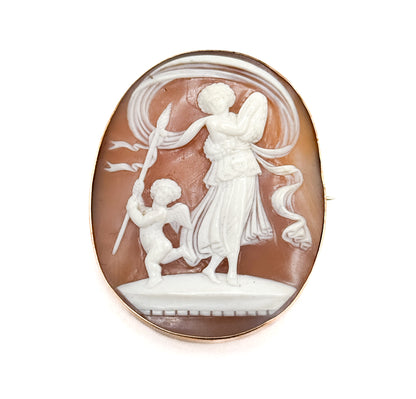 Antique Cupid & Psyche Brooch in 10K Gold