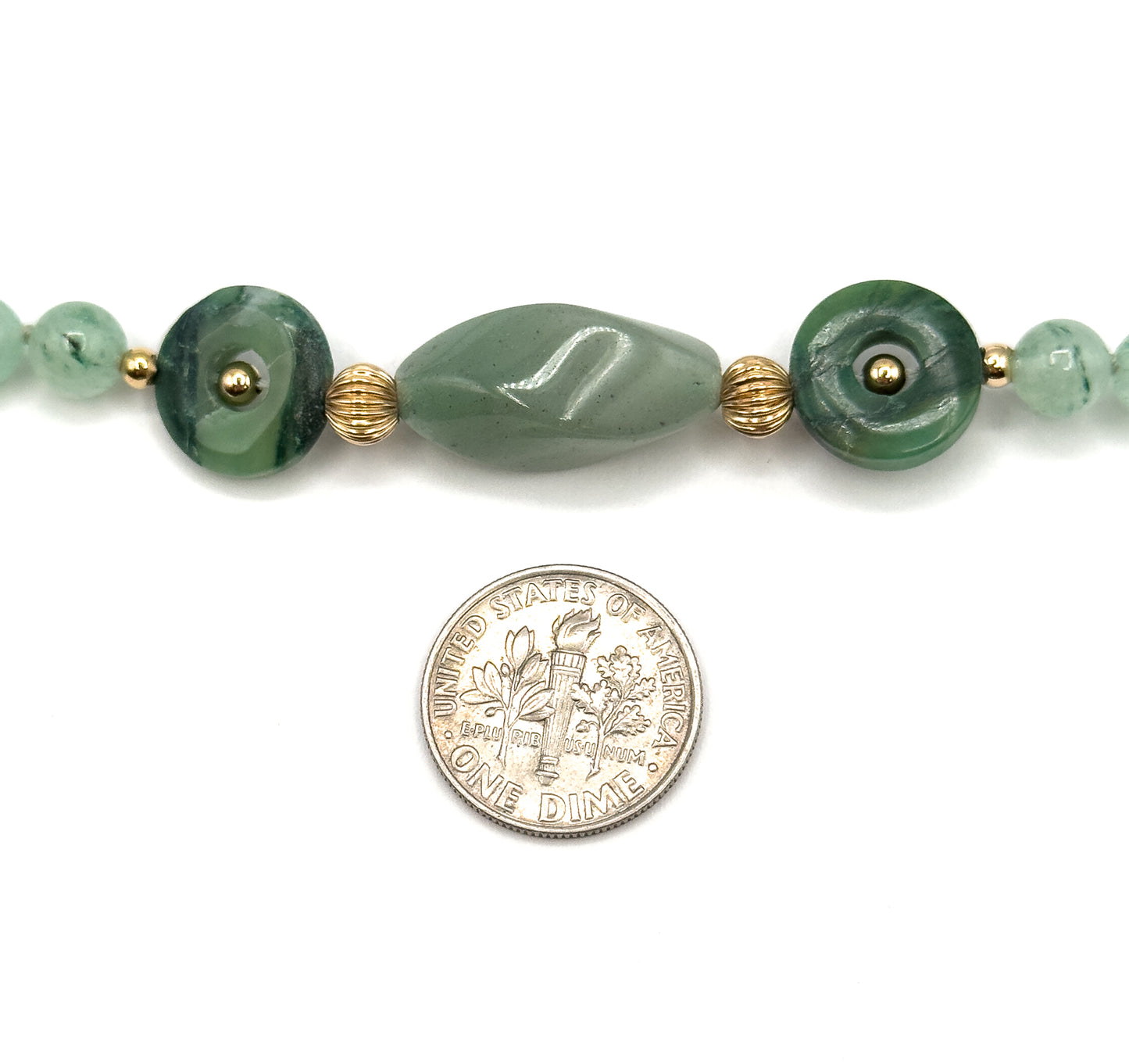 Vintage "Jade" Style Bi Gemstone Necklace with Gold accents