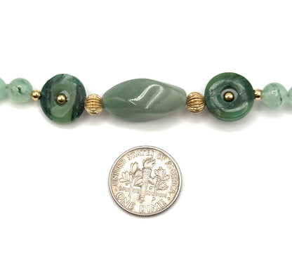 Vintage "Jade" Style Bi Gemstone Necklace with Gold accents