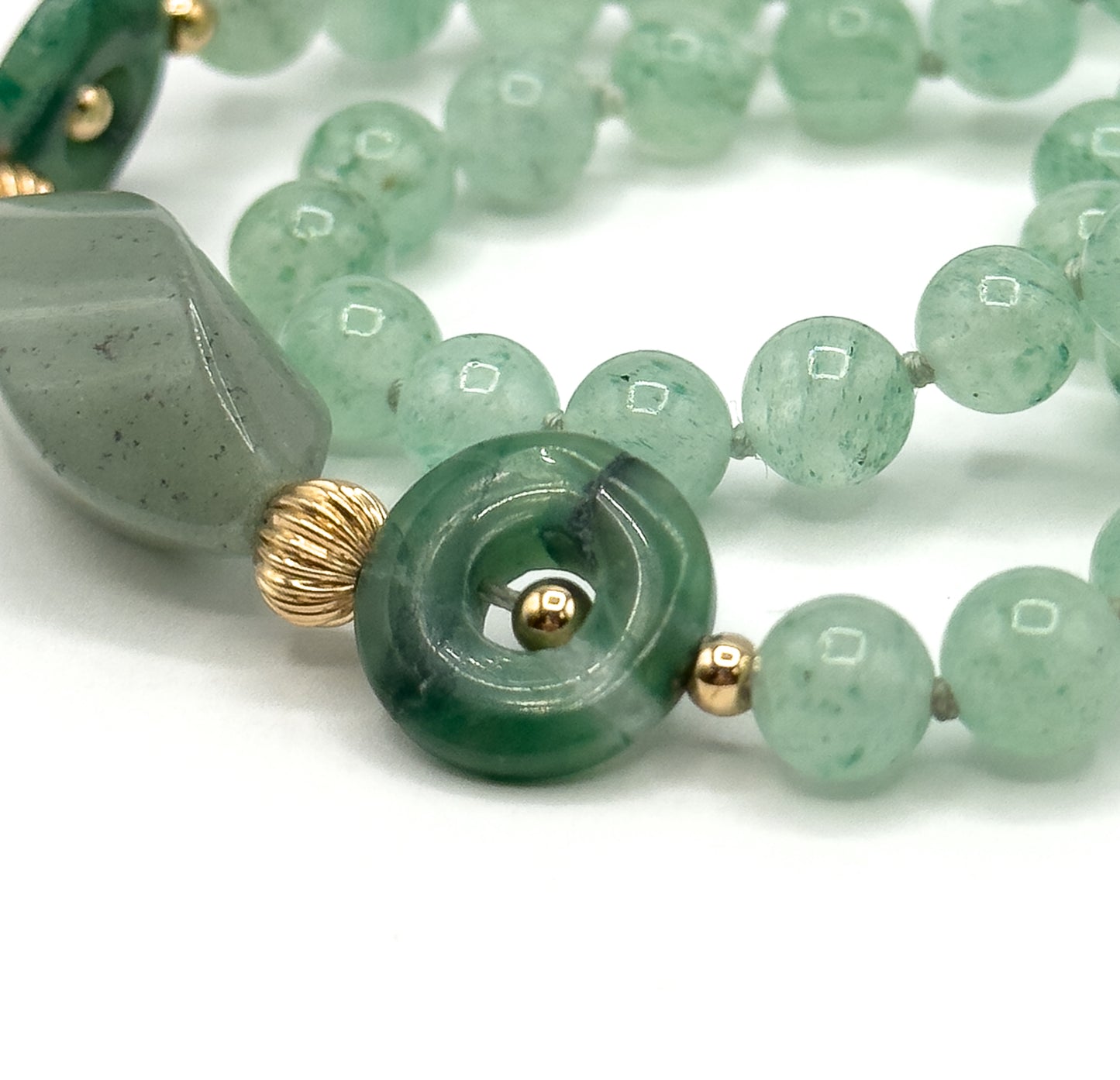 Vintage "Jade" Style Bi Gemstone Necklace with Gold accents
