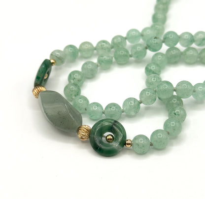 Vintage "Jade" Style Bi Gemstone Necklace with Gold accents
