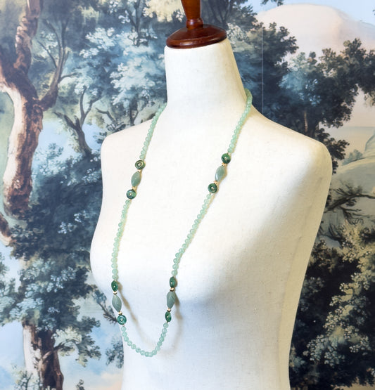 Vintage "Jade" Style Bi Gemstone Necklace with Gold accents