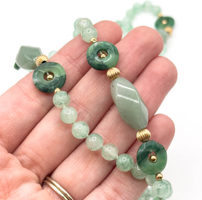 Vintage "Jade" Style Bi Gemstone Necklace with Gold accents