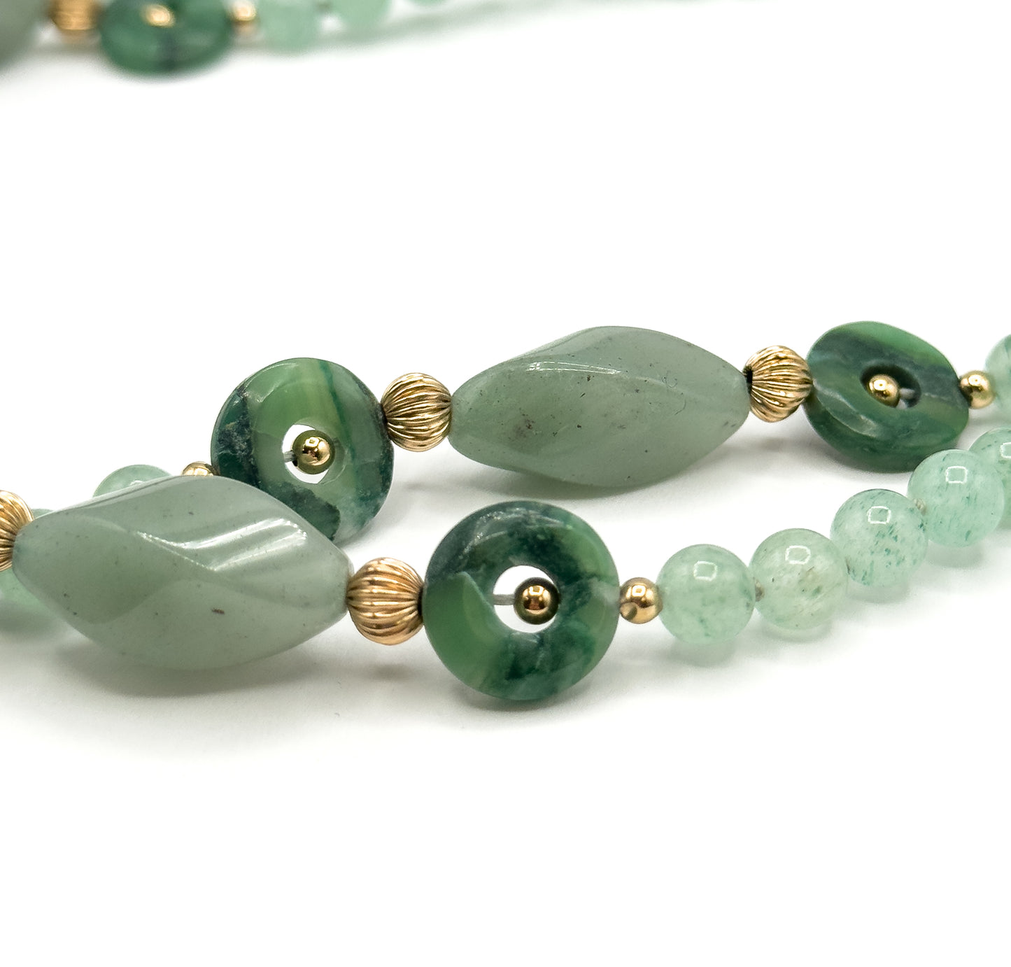 Vintage "Jade" Style Bi Gemstone Necklace with Gold accents