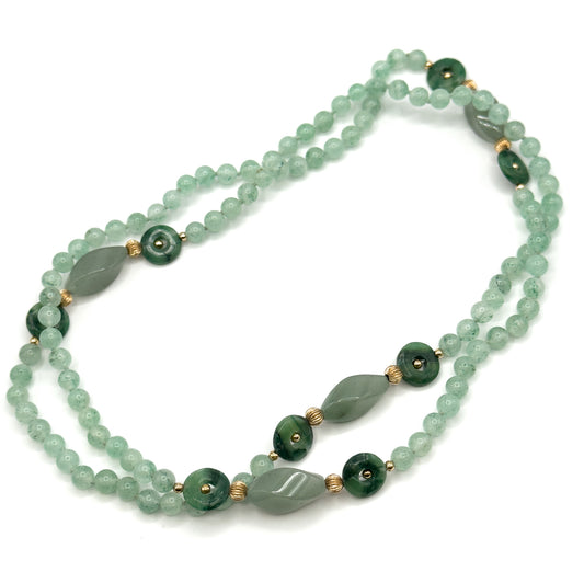 Vintage "Jade" Style Bi Gemstone Necklace with Gold accents