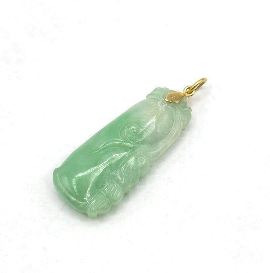 Vintage Carved Jade Gourd Pendant with 18K Bail