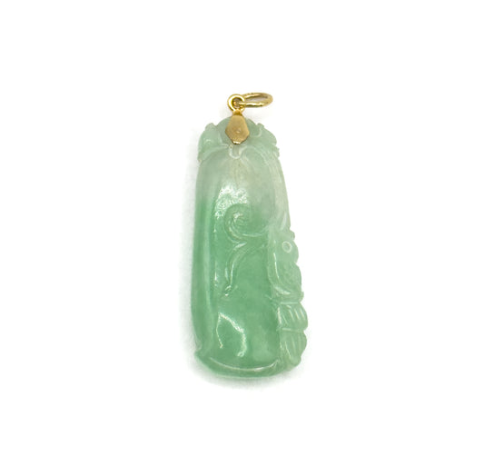 Vintage Carved Jade Gourd Pendant with 18K Bail