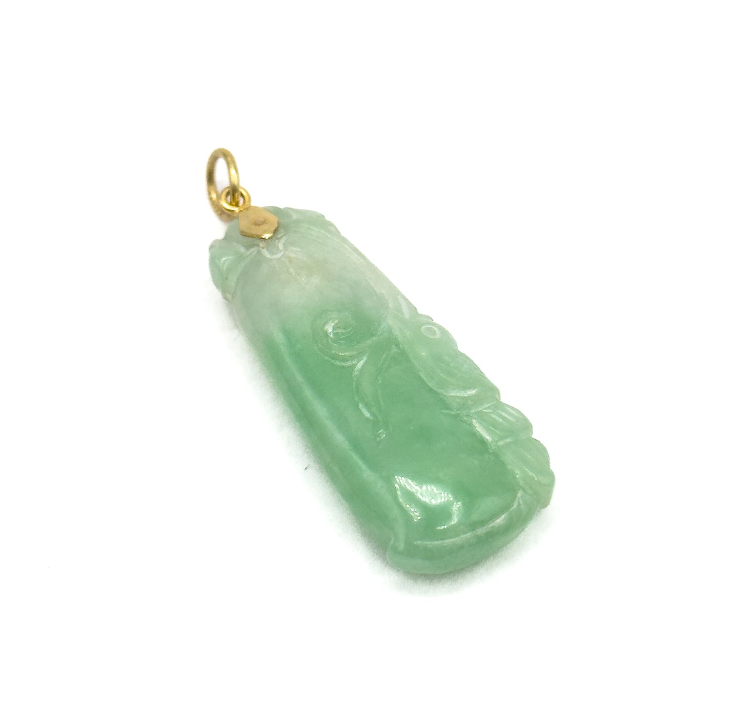 Vintage Carved Jade Gourd Pendant with 18K Bail