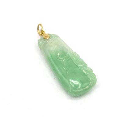 Vintage Carved Jade Gourd Pendant with 18K Bail