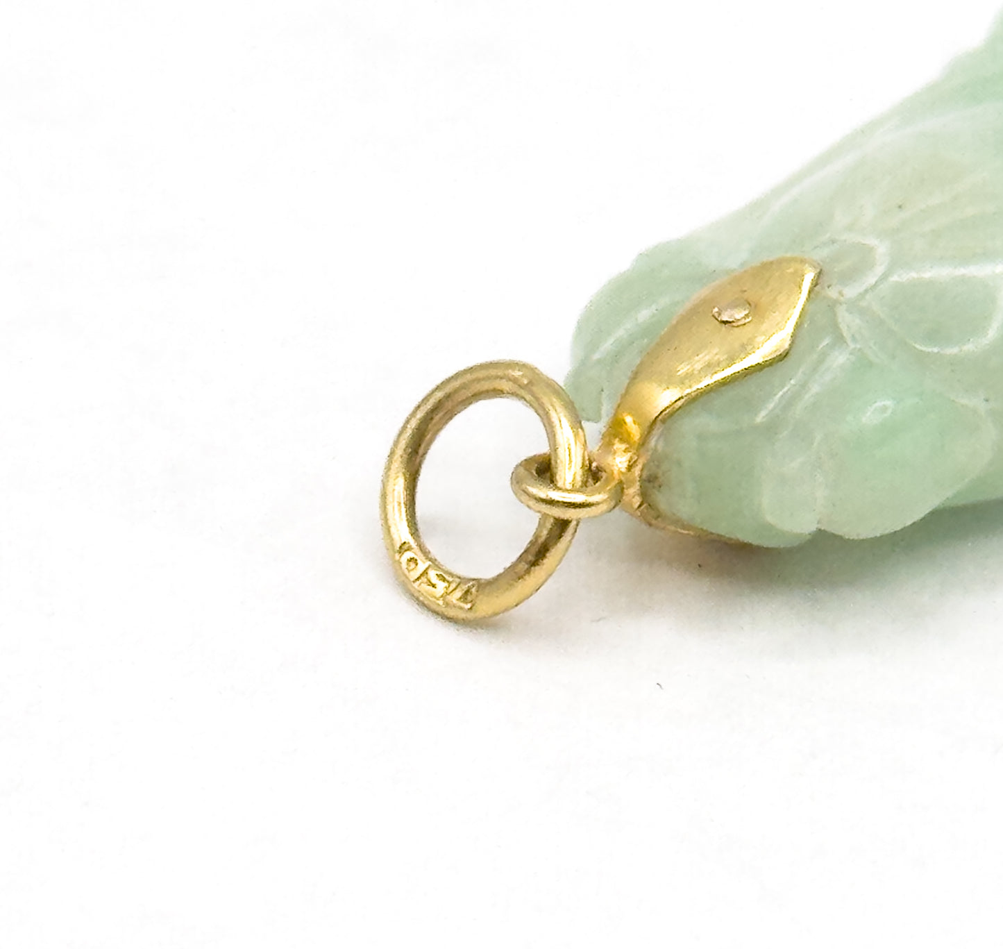 Vintage Carved Jade Gourd Pendant with 18K Bail