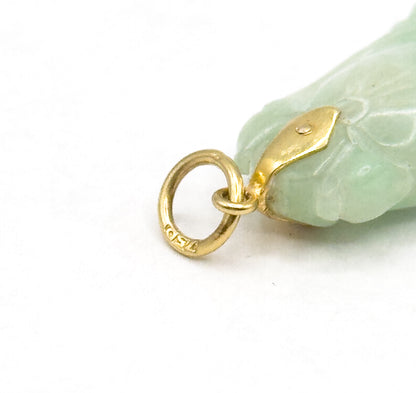Vintage Carved Jade Gourd Pendant with 18K Bail