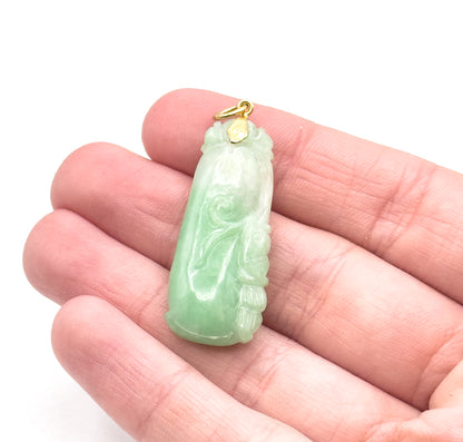 Vintage Carved Jade Gourd Pendant with 18K Bail