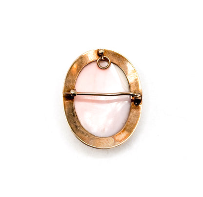 Antique Goddess Diana Carved Shell Cameo Brooch Pendant in Gold