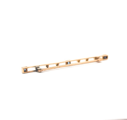 Edwardian Bar Brooch with Seed Pearls & Blue Paste Gems in Gold