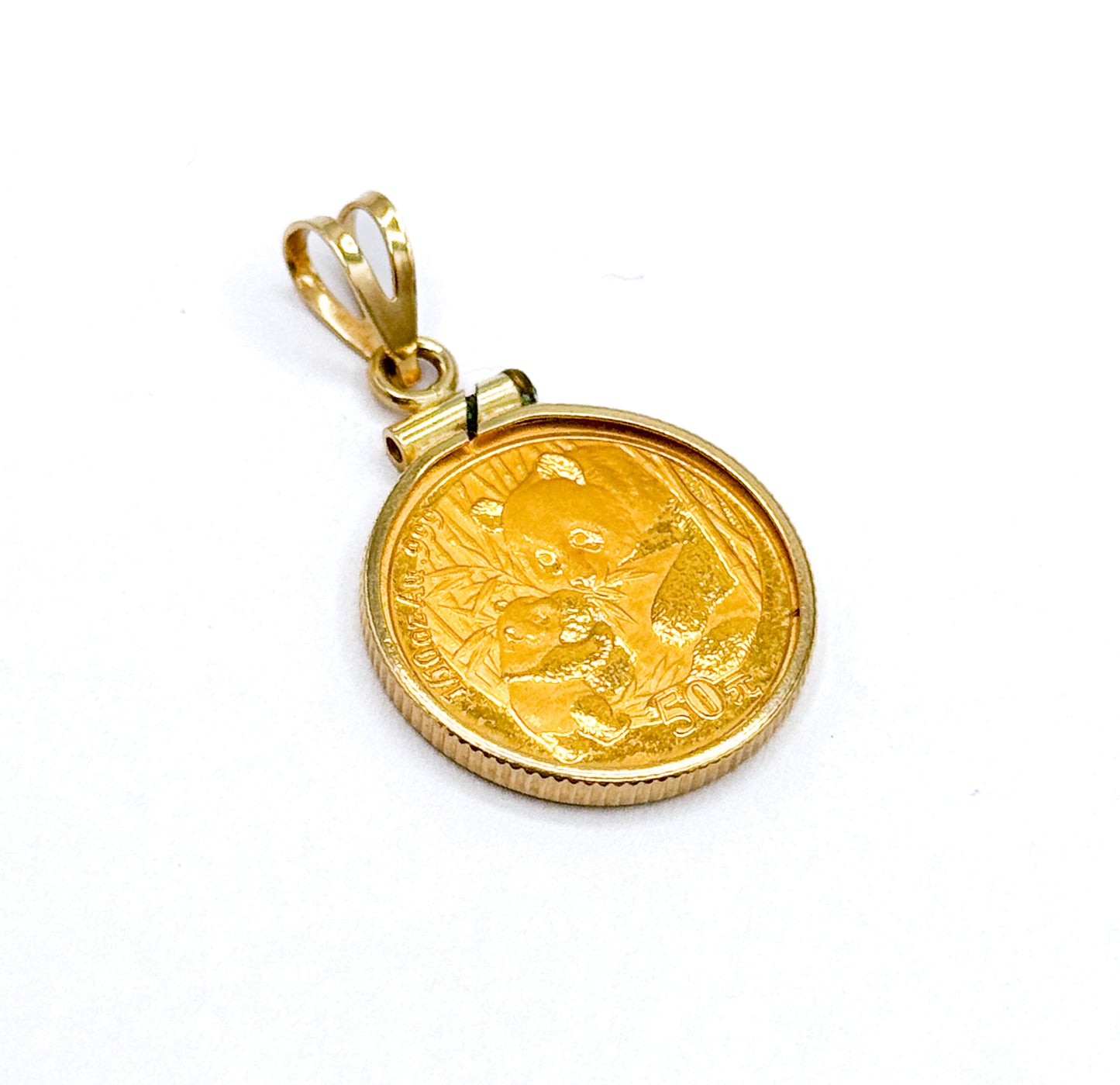 Chinese 2005 50 Yuan Panda gold coin Pendant with 14K Gold Bezel