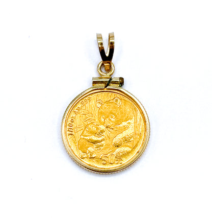 Chinese 2005 50 Yuan Panda gold coin Pendant with 14K Gold Bezel