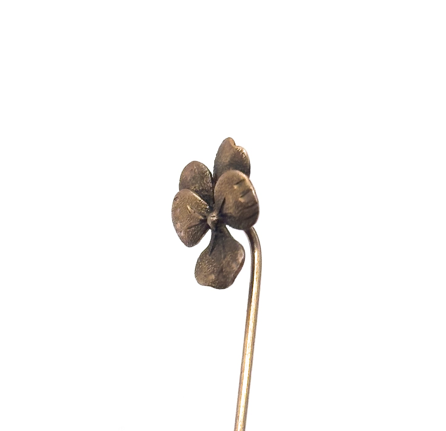 Antique Textured Pansy Flower Stick Pin in Gold