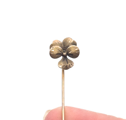 Antique Textured Pansy Flower Stick Pin in Gold
