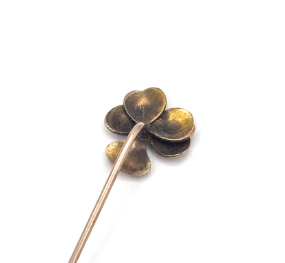 Antique Textured Pansy Flower Stick Pin in Gold