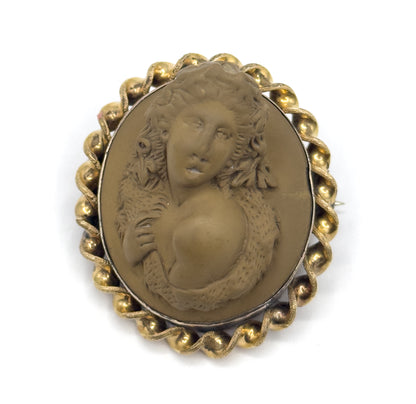 Victorian Bacchante Lava Cameo Brooch in High Relief