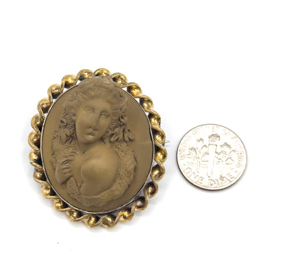 Victorian Bacchante Lava Cameo Brooch in High Relief