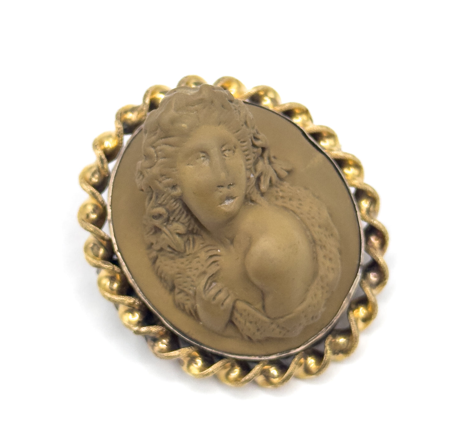 Victorian Bacchante Lava Cameo Brooch in High Relief