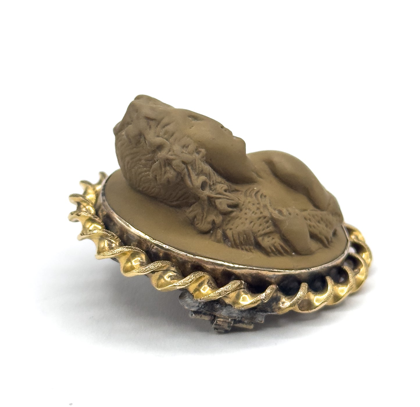 Victorian Bacchante Lava Cameo Brooch in High Relief