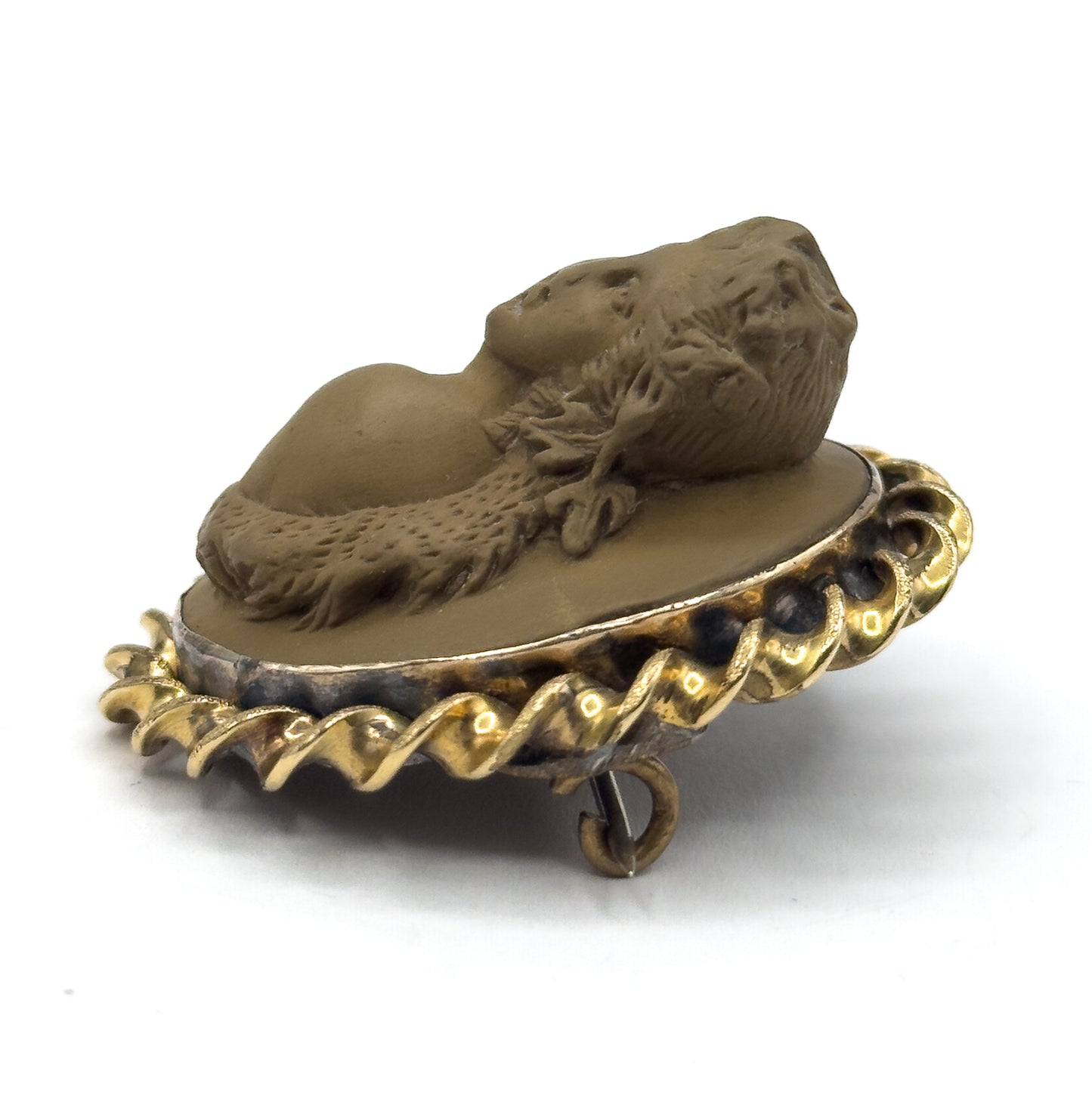 Victorian Bacchante Lava Cameo Brooch in High Relief