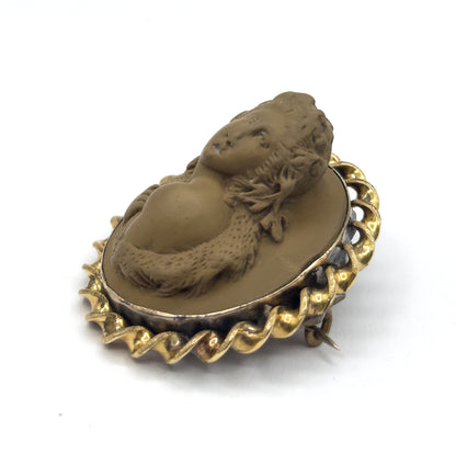 Victorian Bacchante Lava Cameo Brooch in High Relief