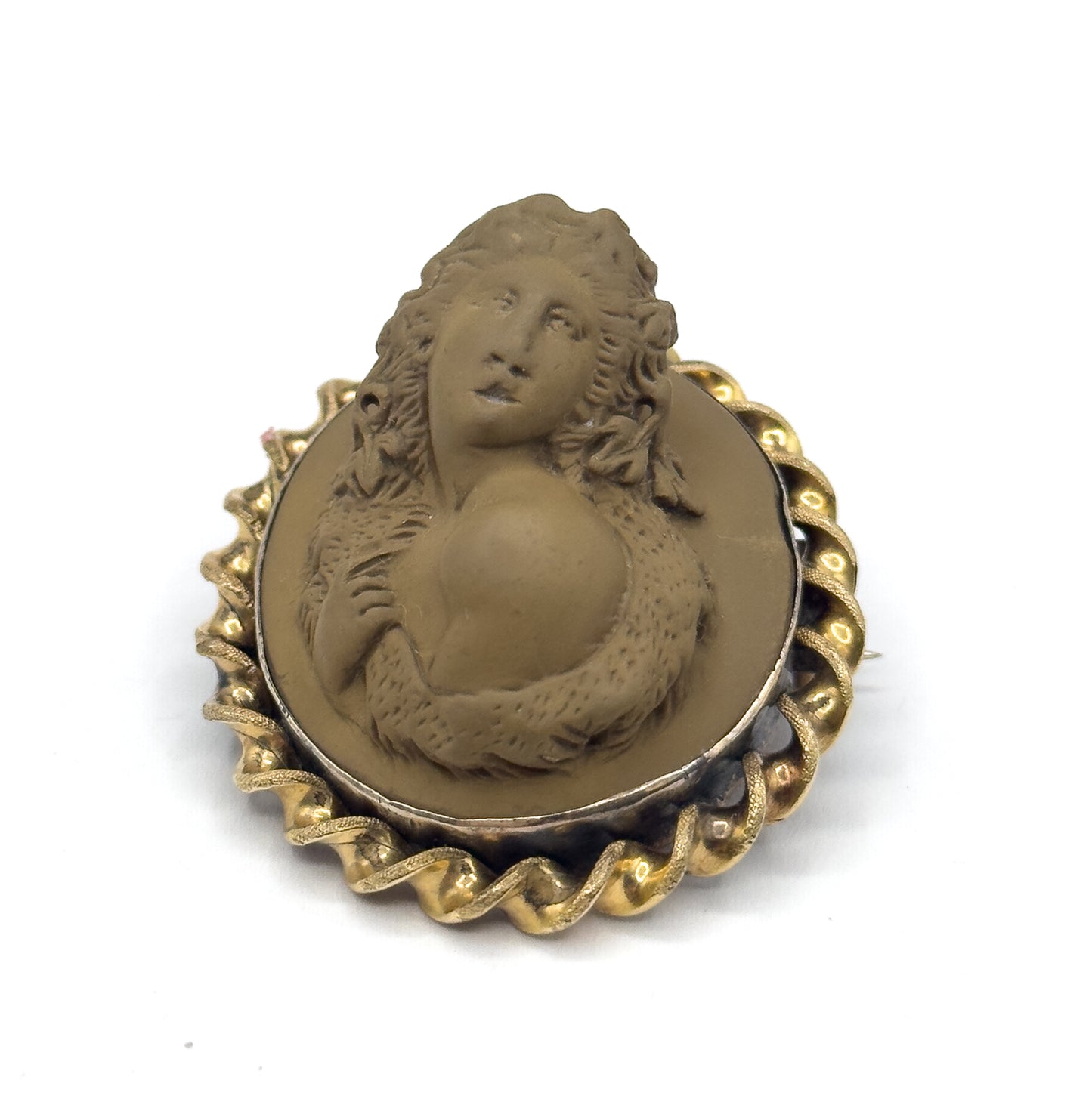 Victorian Bacchante Lava Cameo Brooch in High Relief