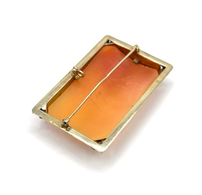 Edwardian Carved Shell Cameo Brooch in 14K Yellow Gold
