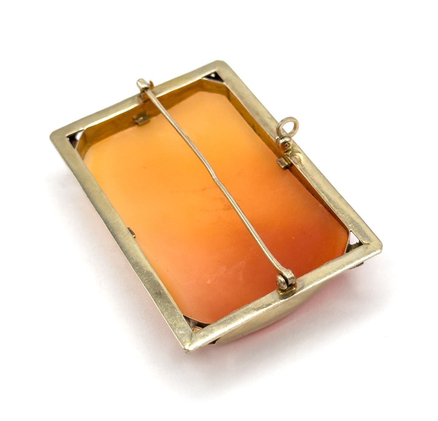 Edwardian Carved Shell Cameo Brooch in 14K Yellow Gold